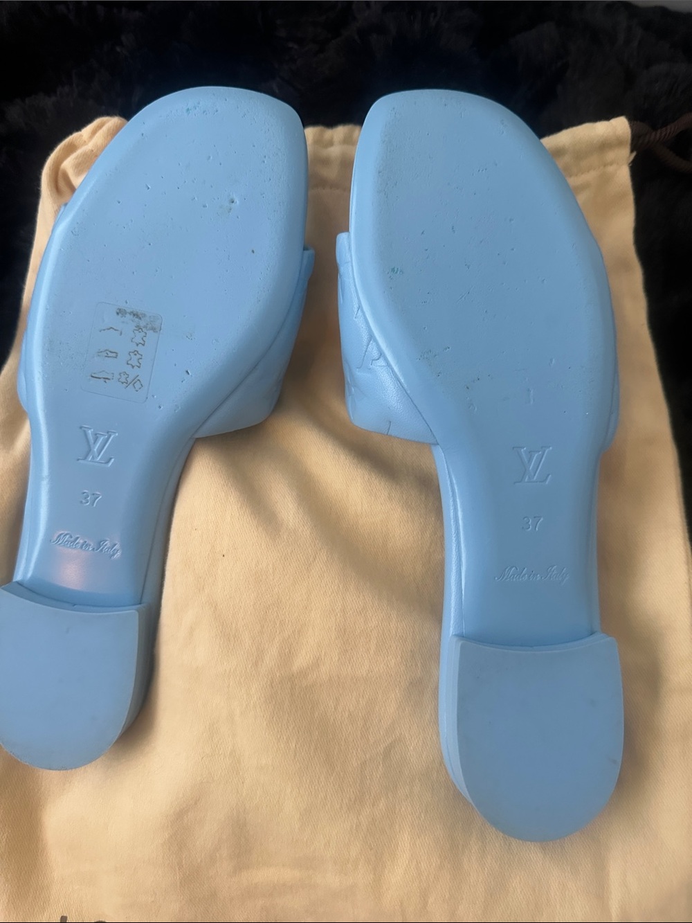 Louis Vuitton Light Blue Monogram Leather Slide Sandals - Picture 5 of 5